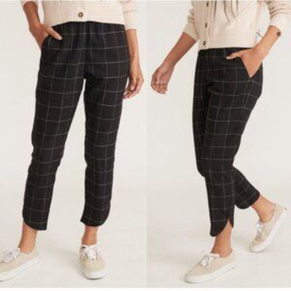 Marine Layer Black White Allison Windowpane‎ High Rise Pants